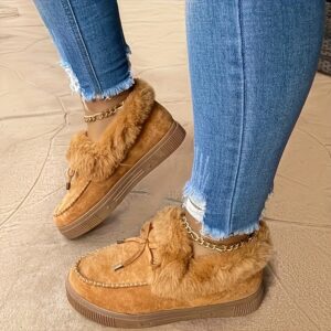 Women's Winter Warm Fur-Lined Ankle Boots with Round Toe & TPR Sole