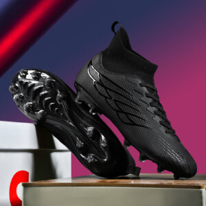 High-Top Soccer Cleats, Breathable Striped Football Boots with Anti-Slip AG Spikes