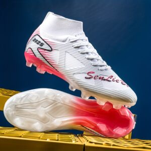 Unisex Professional Football Cleats Lightweight Training Shoes with Vibrant Pink/Red Accents