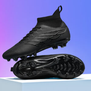 Women's High-Top Soccer Cleats Black, Breathable Mesh Upper, Non-Slip & Durable TPU Sole