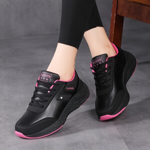 Fashionable Women's Black Running Shoes with Pink Accents