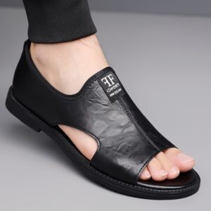 Men's Black Slip-On Strappy Sandals