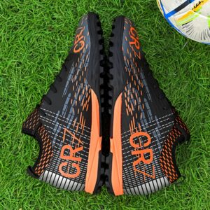 Low-Top Soccer Shoes Vibrant Orange & Black Striped Design